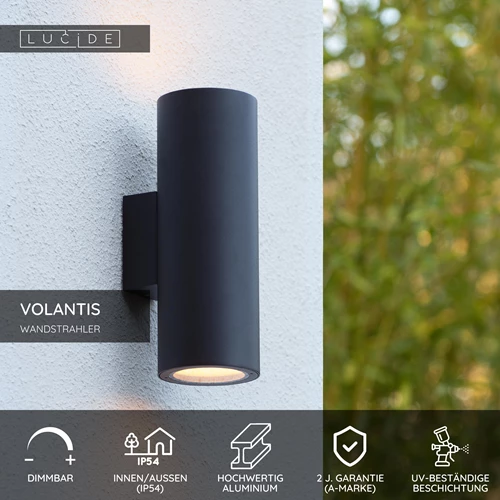 Lucide VOLANTIS - Wandstrahler / Wandleuchte Innen/Außen - 2xE27 - IP54 - Schwarz - USP